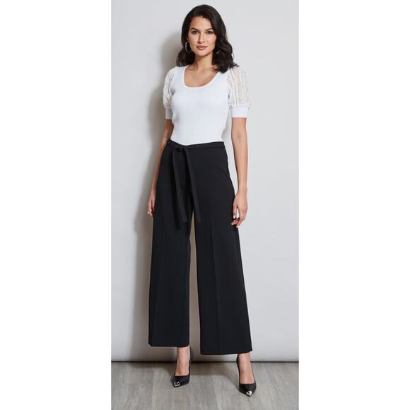 Tahari Pants - Tahari Black Wide Leg Pants Tie Waist High Rise Minimalist Chic